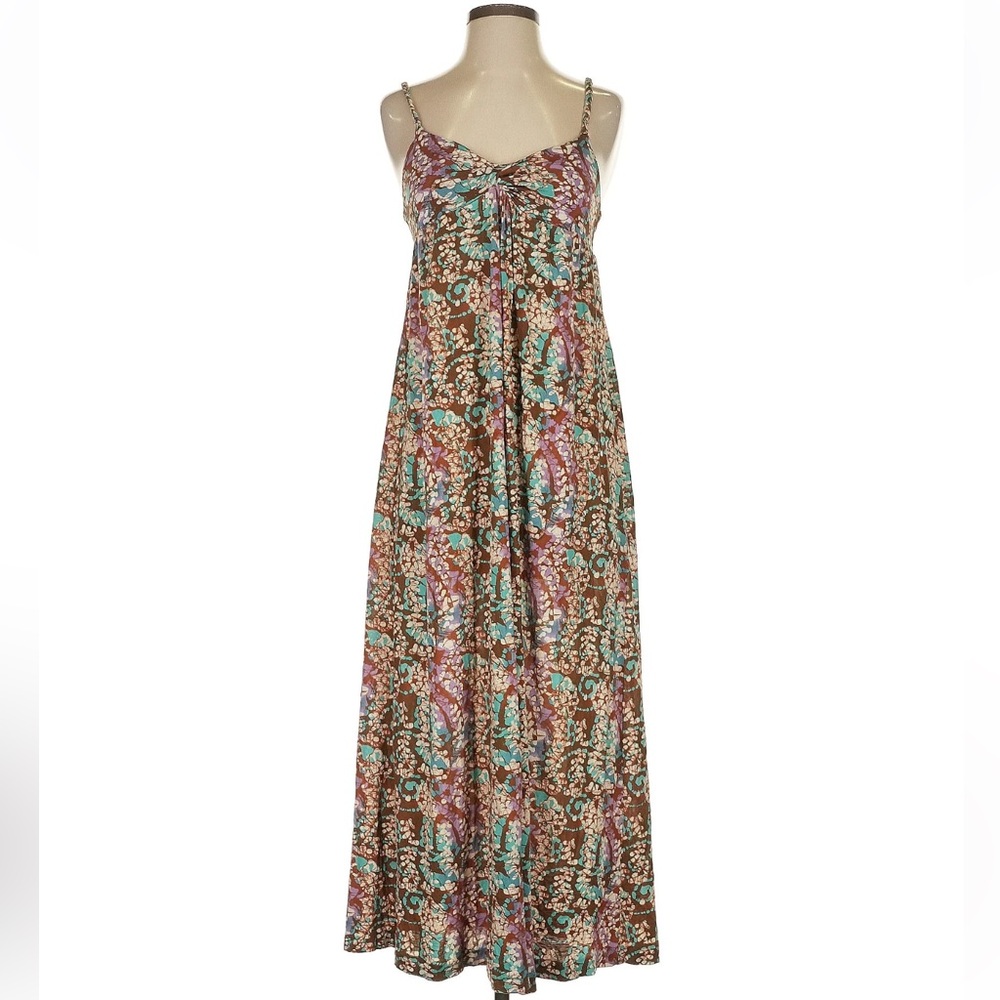 Nieves Lavi 100% Silk Multicolor Floral Midi Dress Sleeveless Womens 4 | A437 - Picture 2 of 12